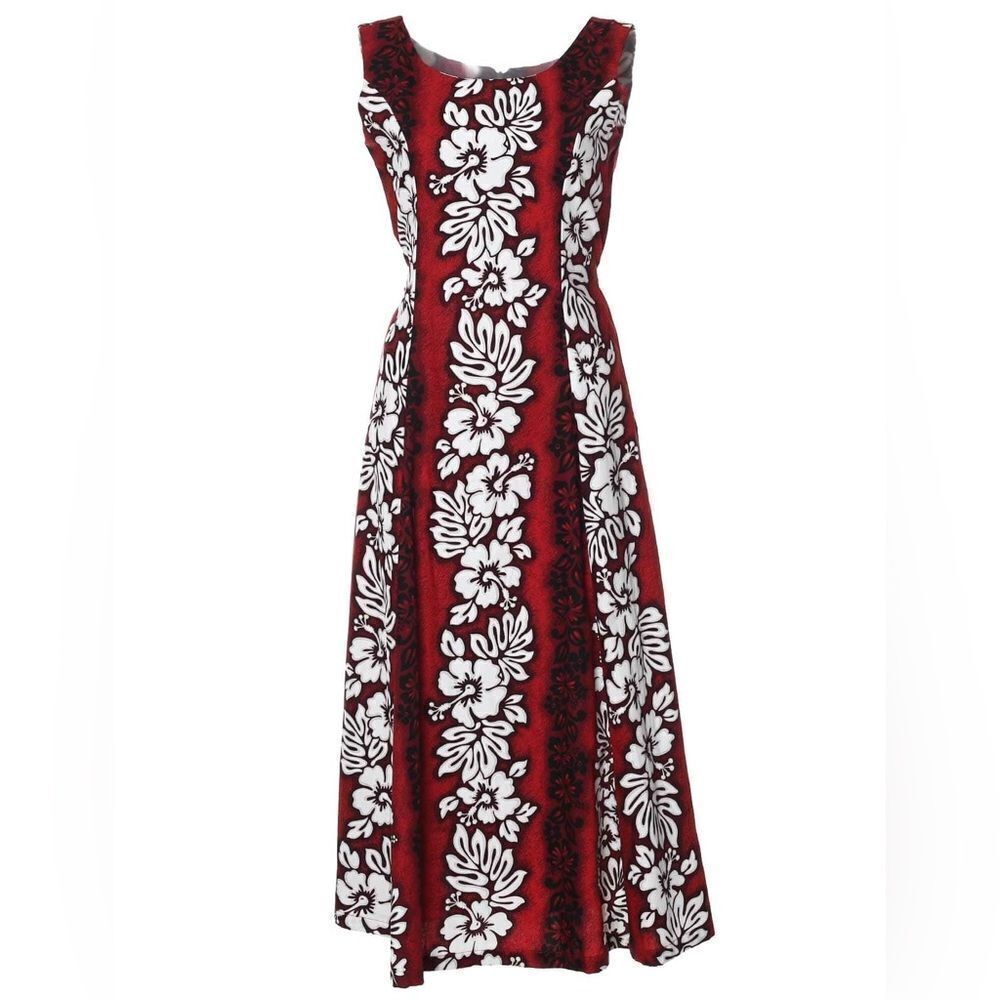 VTG,Royal Creations Made In Hawaii Elegant Floral Burgundy White Midi Dress Sz M